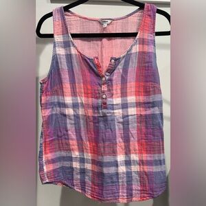 Sonoma Coral, Purple, Periwinkle, & White Plaid Tank Top Size M